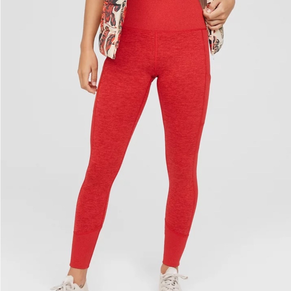 Aerie OFFLINE By Aerie The Hugger Ribbed Legging Pocket Red M EUC Active Gym